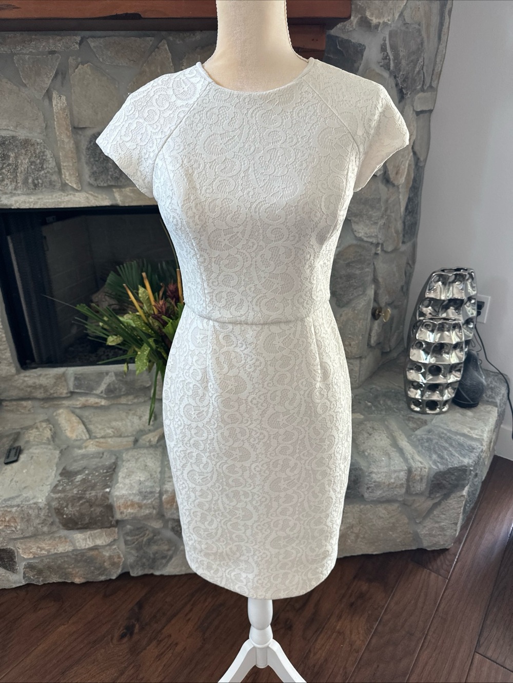 Lauren Ralph Lauren Pollock Lace Embroidered Sheath Dress Winter White Size 0